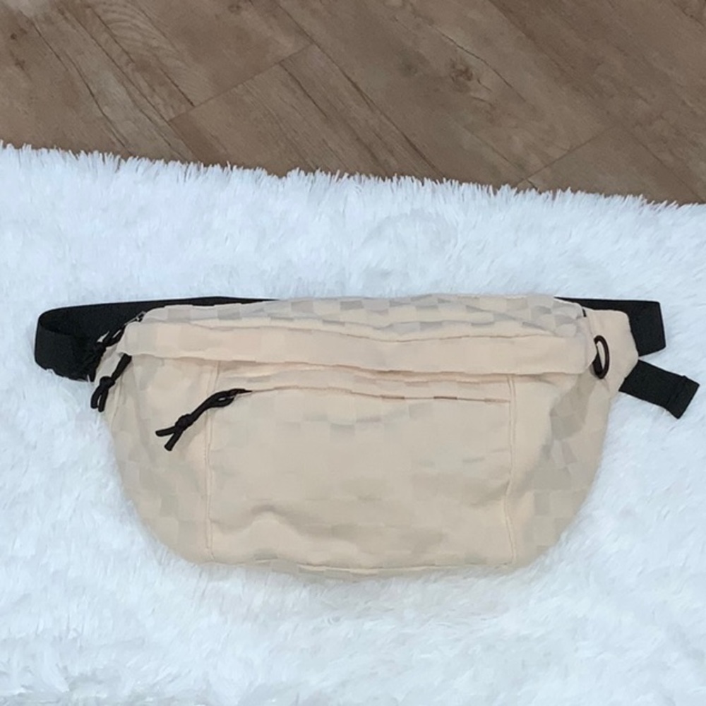 Cream Checkered Large Waist Bag